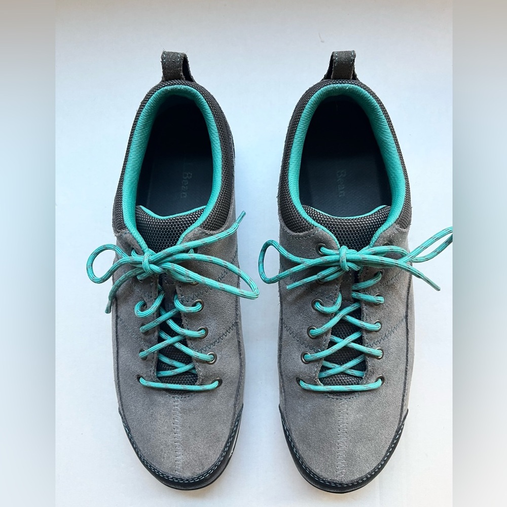 L.L. Bean Gray & Green Suede Leather Beansport Feldspar Sneaker Shoes. Size 9